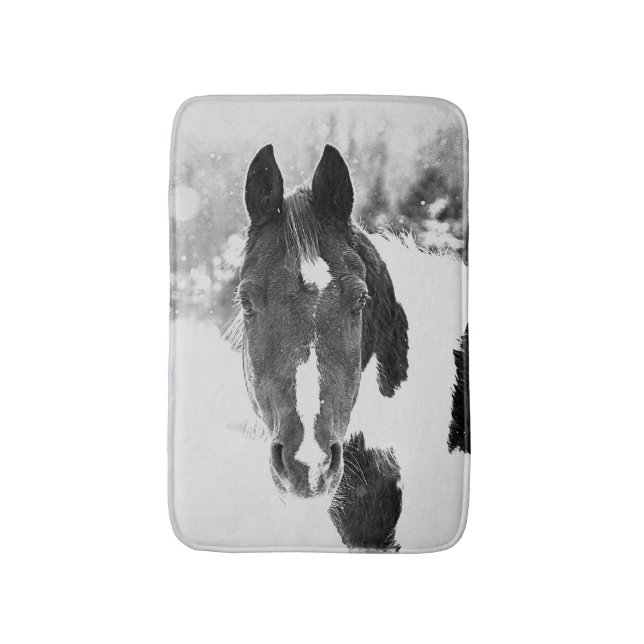 Tapis De Bain Cheval d'hiver noir et blanc (Devant (Vertical))