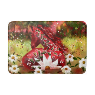 Tapis De Bain Cheval marguerrier Art Abstrait Rouge Blanc Vert F
