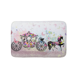 Tapis De Bain Cheval mariage & Fleurs de transport & Papillons