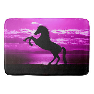 Tapis De Bain Cheval noir Ciel pourpre et eau