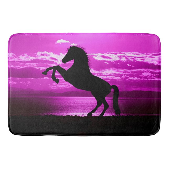 Tapis De Bain Cheval noir Ciel pourpre et eau (Devant)