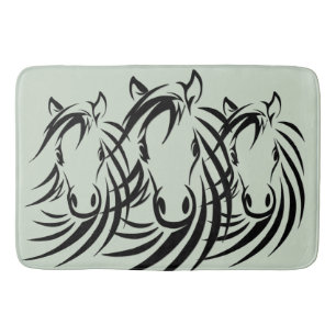 Tapis De Bain Cheval noir Têtes vert