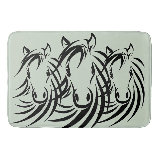 Tapis De Bain Cheval noir Têtes vert (Devant)