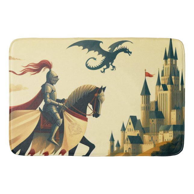Tapis De Bain Chevalier médiéval/dragon/château fantastique (Devant)