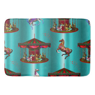 Tapis De Bain Chevaux de carrousel en bleu