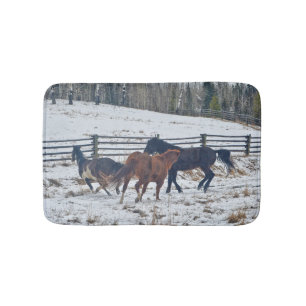 Tapis De Bain Chevaux de Pinto et de Quartier en neige hivernale