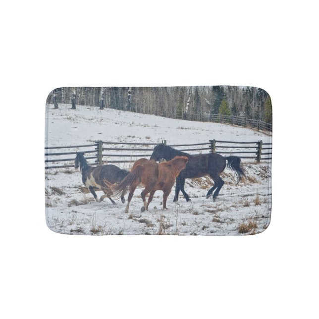 Tapis De Bain Chevaux de Pinto et de Quartier en neige hivernale (Devant)