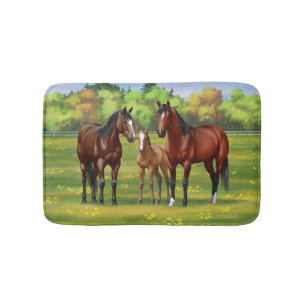 Tapis De Bain Chevaux Du Quartier De La Baie Brown Dans Les Pâtu