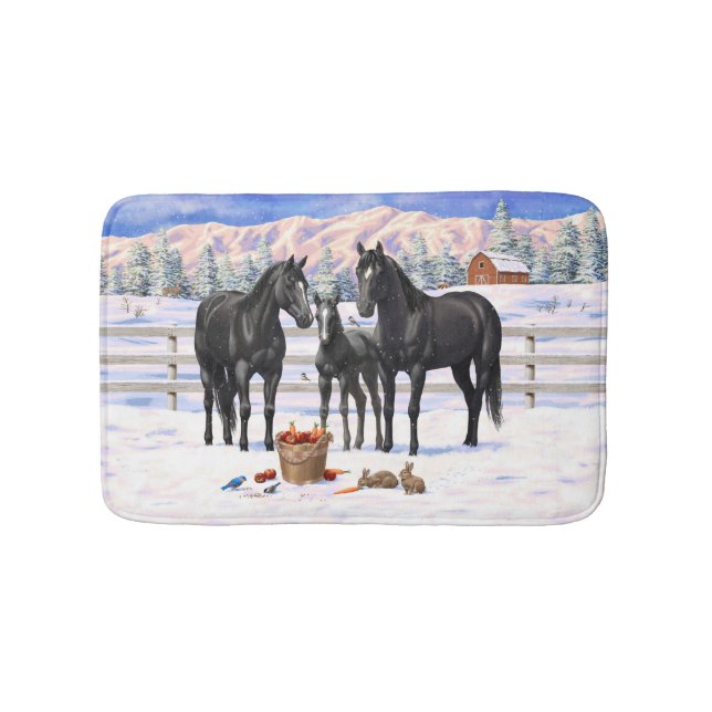 Tapis De Bain Chevaux Du Quartier Noir En Neige (Devant)