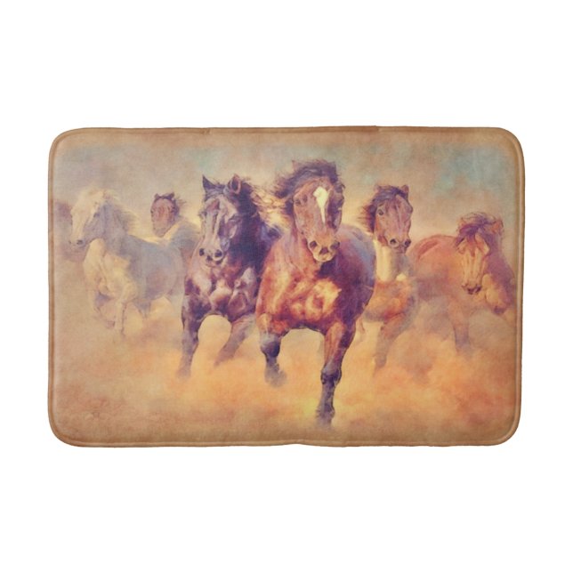 Tapis De Bain Chevaux Mustangs Sauvages Aquarelle (Devant)