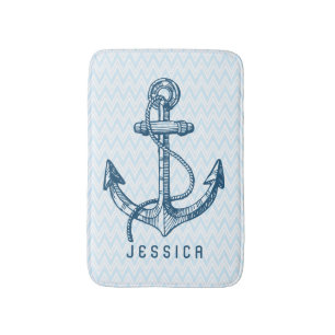Tapis De Bain Chevron Bébé Bleu Avec Ancre Nautique Bateau