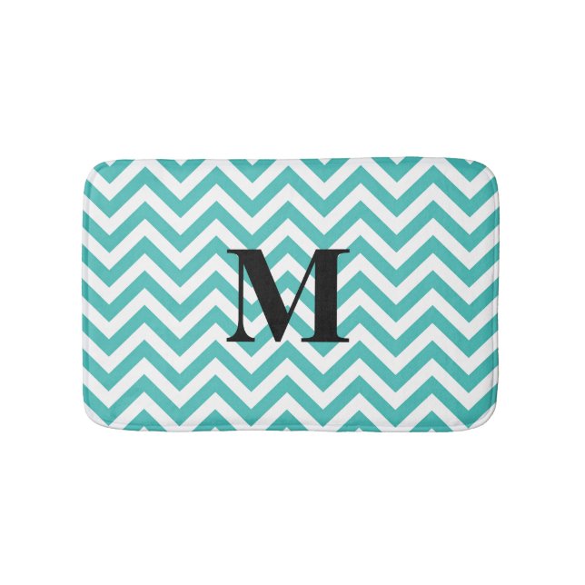 Tapis De Bain Chevron bleu avec monogramme (Devant)