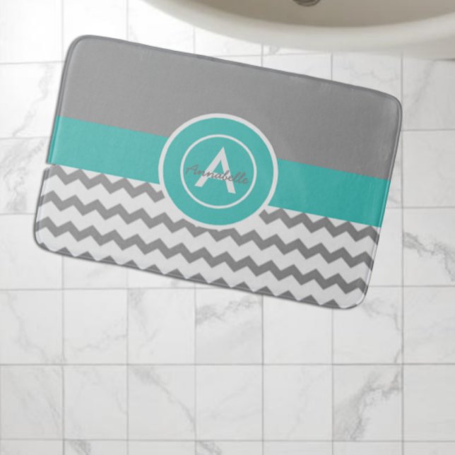 Tapis De Bain Chevron Gris Sarcelle (Créateur téléchargé)