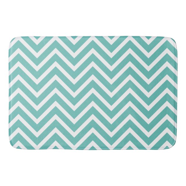 Tapis De Bain Chevron Motif Décor Lumière Turquoise Et Blanc (Devant)