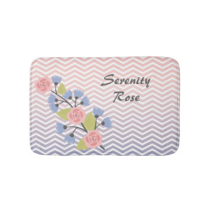 Tapis De Bain Chevron rose et bleu doux floral avec le nom