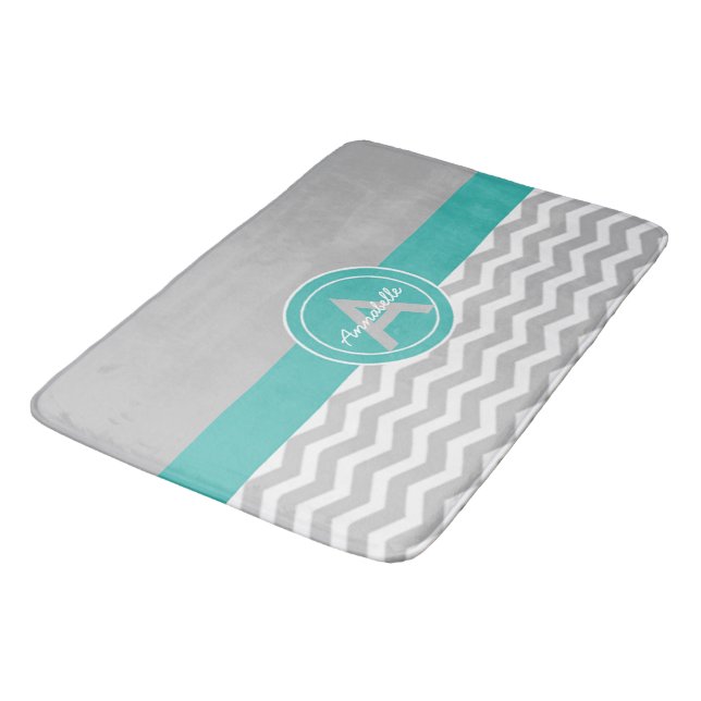 Tapis De Bain Chevron Turquoise gris (Angle)