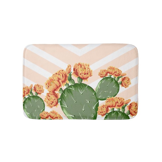 Tapis De Bain Chevrons modernes Prickly Pear Cactus Cactus Fleur (Devant)