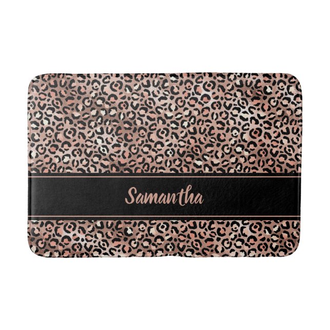 Tapis De Bain Chic Black Rose Gold Empreinte de léopard personna (Devant)