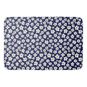 Tapis De Bain Chic Boho Daisies Bleu foncé Motif rideau de douch