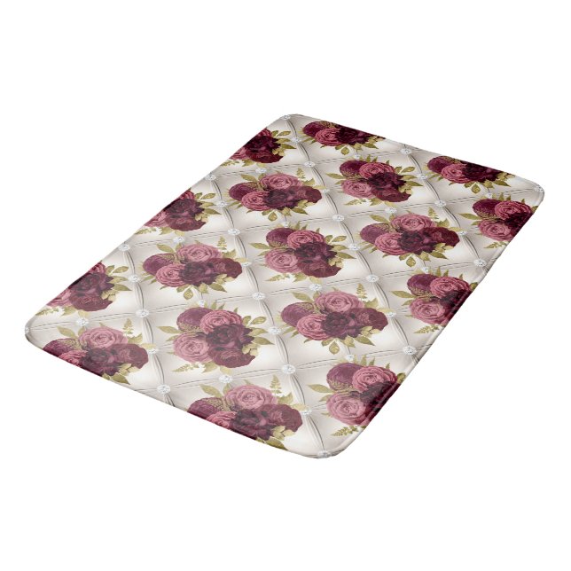 Tapis De Bain Chic Burgundy Gold Floral diamant tufé Motif (Angle)