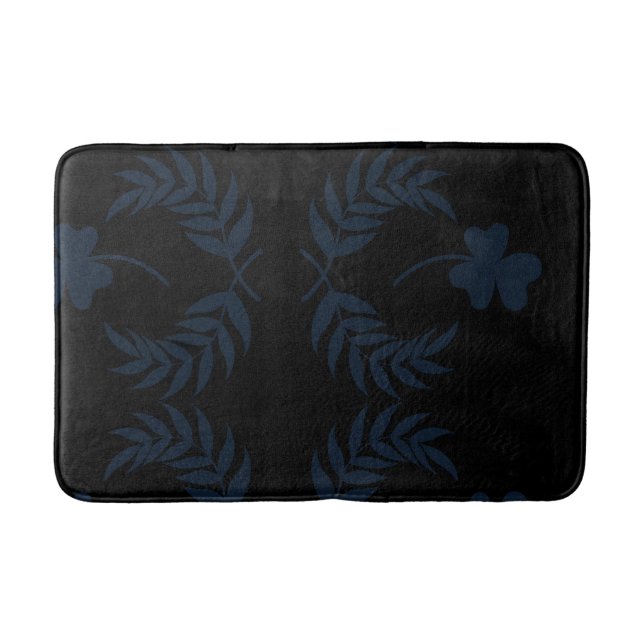 Tapis De Bain Chic Élégant floral  Bleu Noir  (Devant)