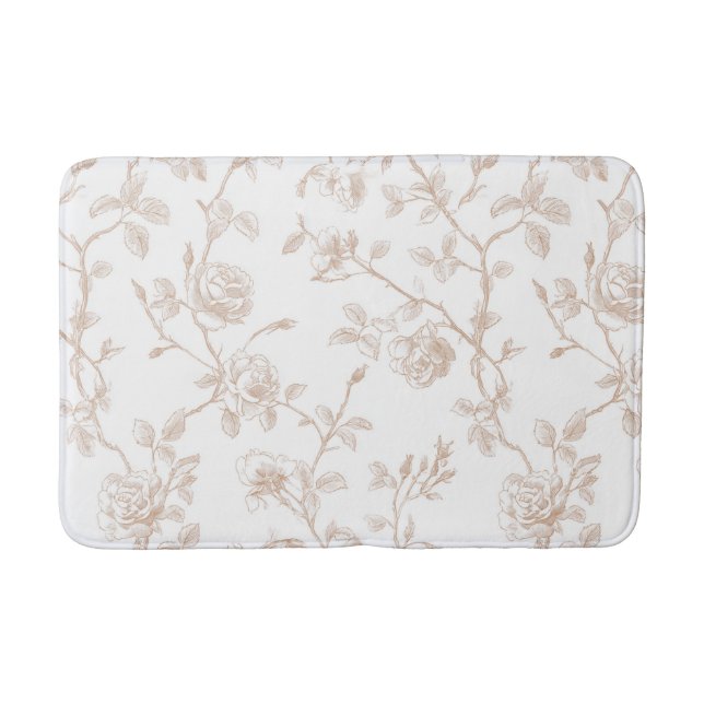 Tapis De Bain Chic Fleur Blanc Crème Élégant (Devant)