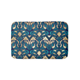 Tapis De Bain Chic Hipster Gold Emerald Blue Tribal Artsy Damask