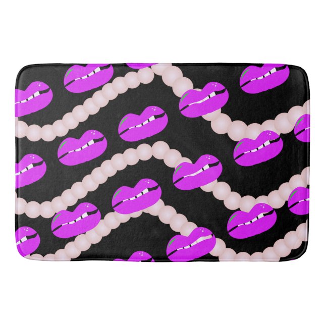 Tapis De Bain Chic Lips Perles Rose Noir (Devant)