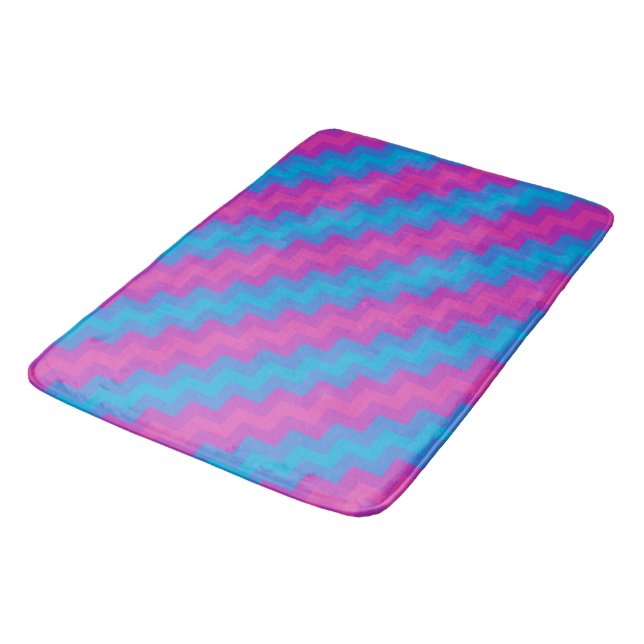 Tapis De Bain Chic Magenta Bright Blue Turquoise Pink Chevrons (Angle)