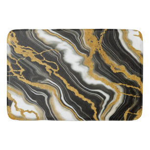 Tapis De Bain Chic Marbre Noir Blanc Doré Regard Glamour