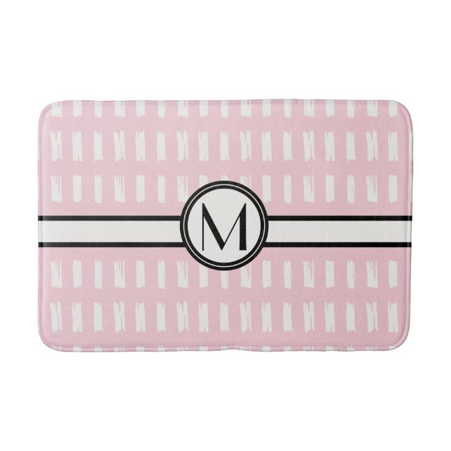 Tapis De Bain Chic moderne rose noir Monogramme (Devant)