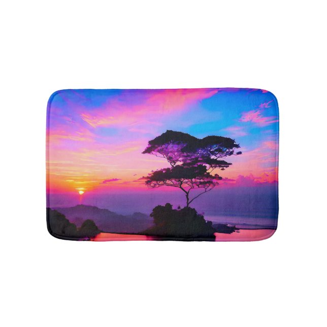 Tapis De Bain Chic moderne Vivid rose bleu jaune or coucher de s (Devant)