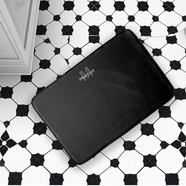 Tapis De Bain Chic noir monogramme (Créateur téléchargé)