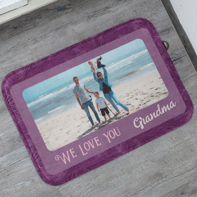 Tapis De Bain Chic Photo Personnalisée Texte Grandma Cadeau Roug (Créateur téléchargé)