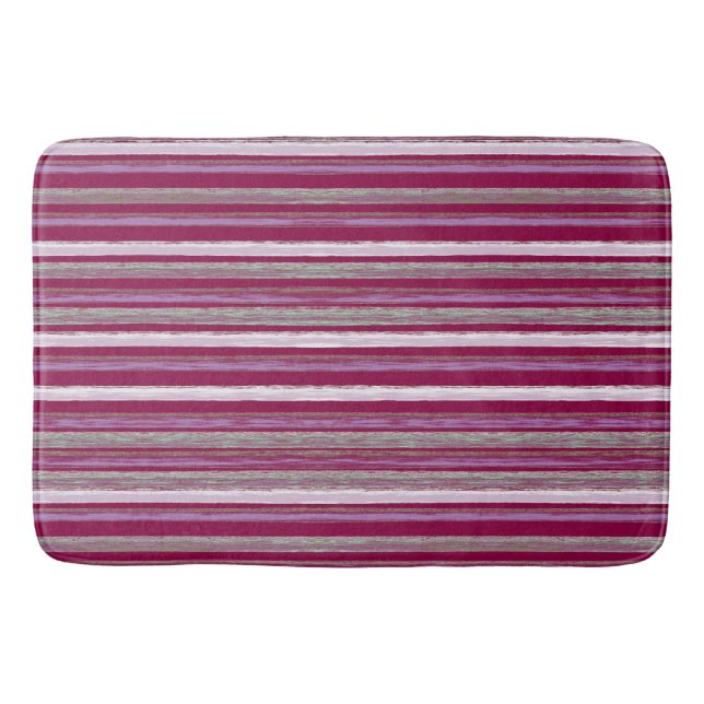Tapis De Bain Chic Plum Rose Beach Hut Stripes Art par Heva Weva (Devant)
