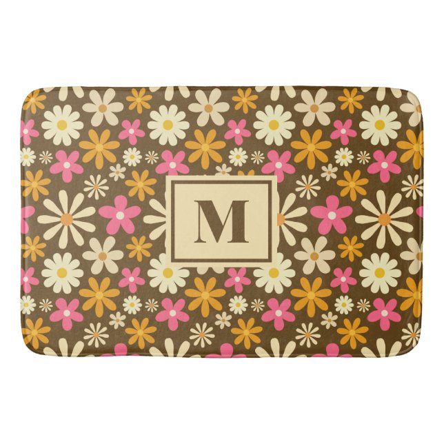 Tapis De Bain Chic Retro les années 70 Super Hippie Flower Monog (Devant)