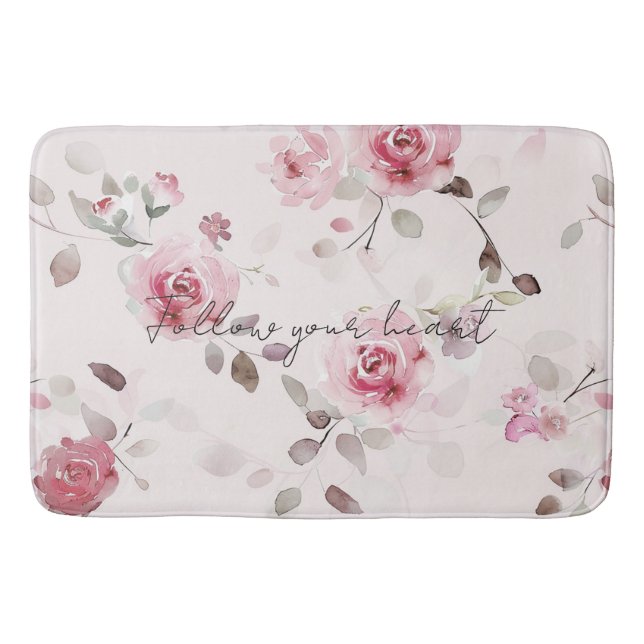 Tapis De Bain Chic romantique rose floral (Devant)