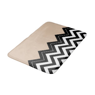 Tapis De Bain Chic Taupe Blanc Noir Zigzag Stripes Motif