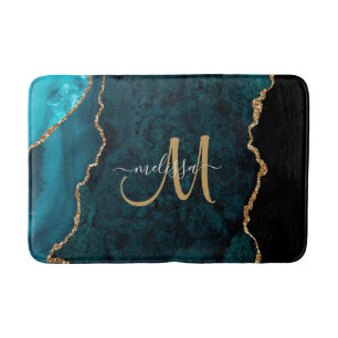 Tapis De Bain Chic Turquoise Gold Parties scintillant Agate Pers