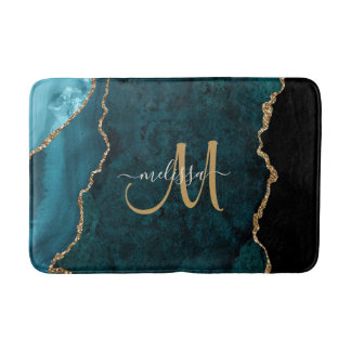 Tapis De Bain Chic Turquoise Gold Parties scintillant Agate Pers