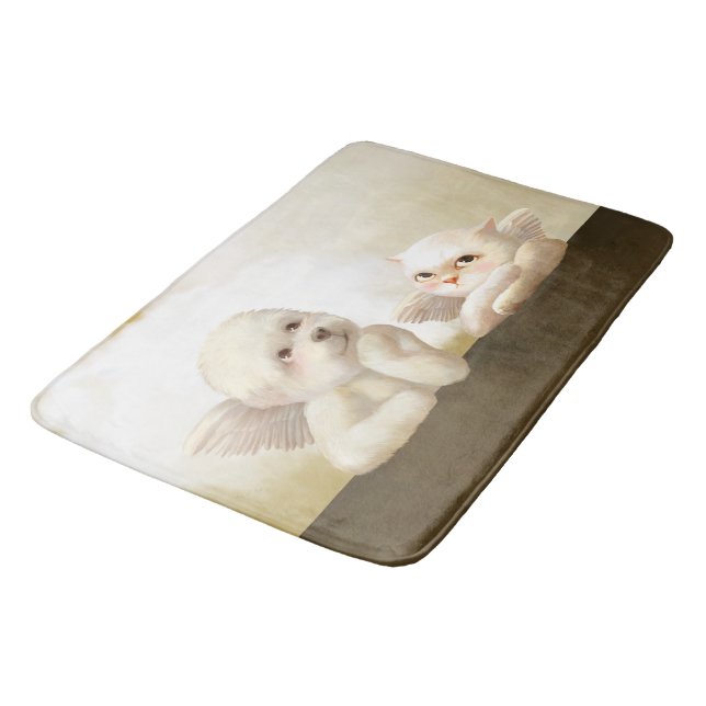Tapis De Bain Chien angélique et chat sur Cloud (Angle)