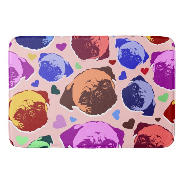 Tapis De Bain Chien chiot Pug Style PopArt Rétro (Devant)