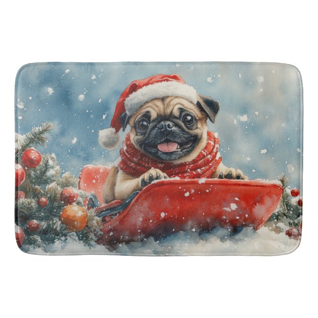 Tapis De Bain Chien de carlin dans la boue Laisser il neige Noël (Devant)