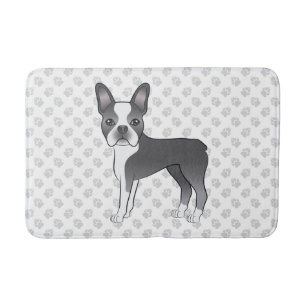 Tapis De Bain Chien de dessin animé Boston Terrier bleu et blanc