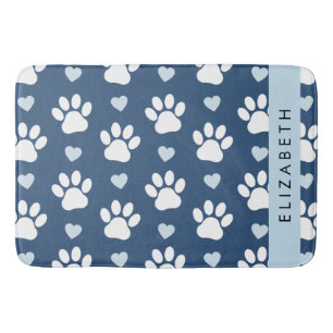 Tapis De Bain Chien Paws, White Paws, Blue Hearts, Votre Nom