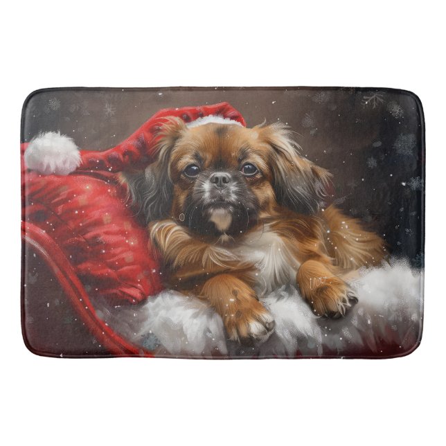 Tapis De Bain Chien Spaniel Tibétain Noël Festif (Devant)