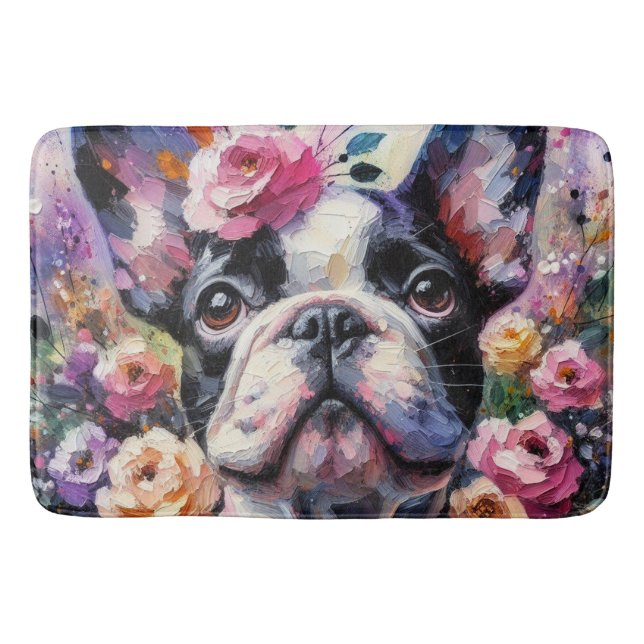 Tapis De Bain Chien-taureau français avec peinture impressionnis (Devant)