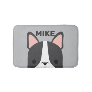 Tapis De Bain Chien-taureau français mignon avec nom personnalis