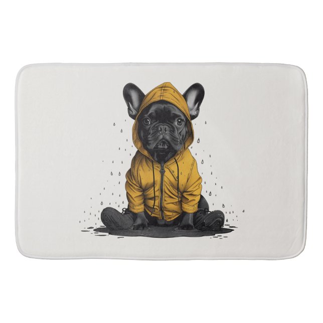 Tapis De Bain Chien-taureau français mignon portant Raincoat (Devant)