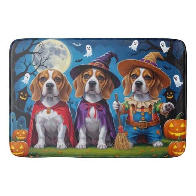 Tapis De Bain Chiens beagles Citrouille Halloween Drôle (Devant)